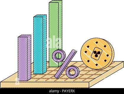 bar chart and cryptocoins  icon over white background, vector illustration Stock Vector