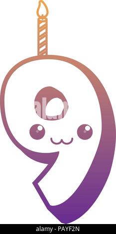 Kawaii number nine candle icon over white background, vector illustration Stock Vector