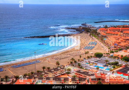 Aerial panorama of Fuente beach De Las Vistas on Canary island in summer holiday, Tenerife, Spain Stock Photo