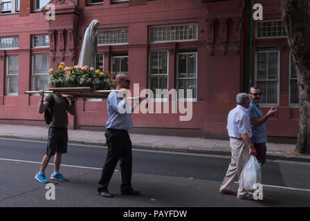 Italian community London. St Peters Italian Church, Clerkenwell.  Annual procession in Honour of Our Lady of Mount Carmel.  Central London UK 2018 2010s HOMER SYKES Stock Photo