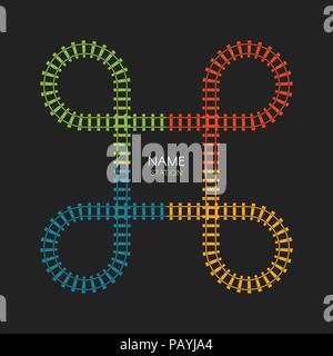 Train loop track logo. Railroad, railway simple icon, rail track direction, vector illustration on black background. Stock Vector