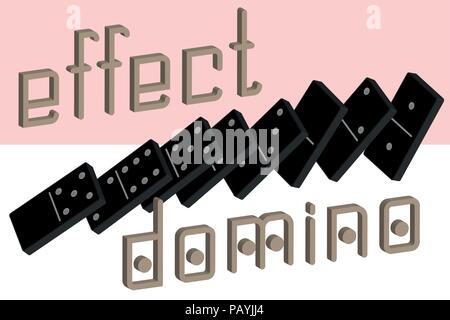 Domino effect poster. Realistic Dominoes full set 28 pieces for game . Black collection. Abstract concept graphic element Stock Vector