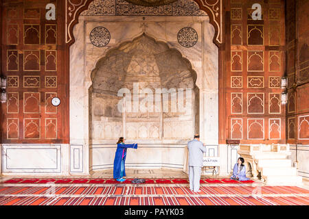 DELHI, INDIA - JAN 18, 2016: Interior of the Jama Masjid, Old town of Delhi, India. It is the principal mosque in Delhi Stock Photo