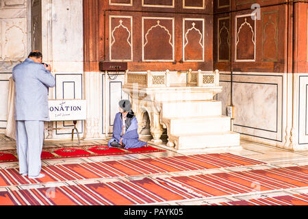 DELHI, INDIA - JAN 18, 2016: Interior of the Jama Masjid, Old town of Delhi, India. It is the principal mosque in Delhi Stock Photo