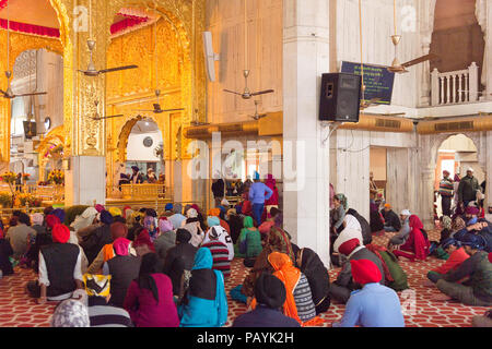 DELHI, INDIA - JAN 18, 2016: Interior of the Gurdwara Bangla Sahib, is the main Sikh temple in India. It's known for its association with the eighth S Stock Photo