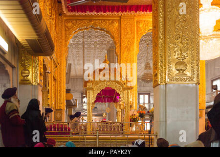 DELHI, INDIA - JAN 18, 2016: Interior of the Gurdwara Bangla Sahib, is the main Sikh temple in India. It's known for its association with the eighth S Stock Photo