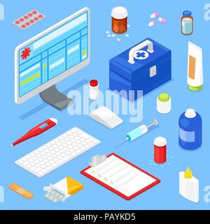 isometric medical equipment Stock Vector