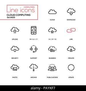 Cloud computing - modern line design icons set Stock Vector