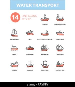 Water transport - line design icons set Stock Vector