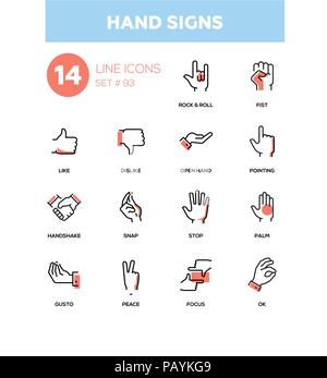 Hand signs - modern line design icons set Stock Vector