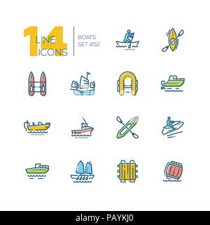 Boats - colorful thin line design icons set Stock Vector