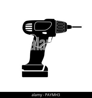 Screw Gun Icon. Impact wrench or screwgun vector. Electric screwdriver symbol. Blank and white Stock Vector