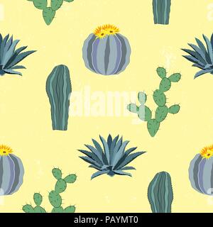 Cacti seamless pattern. Cacti, opuntia, and agave backgorund. Cactus vector illustration Stock Vector