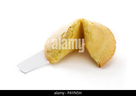 Fortune cookie with paper for text isolated on white background Stock Photo