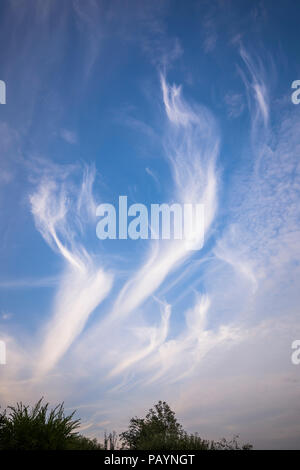 Attractive cirrus clouds forming abstract patterns in the sky above Wiltshire UK Stock Photo