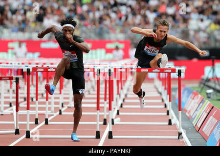 David KING (Great Britain), Freddie CRITTENDEN (United States of America) competing in the Men's 110m Hurdles Final at the 2018, IAAF Diamond League, Anniversary Games, Queen Elizabeth Olympic Park, Stratford, London, UK. Stock Photo