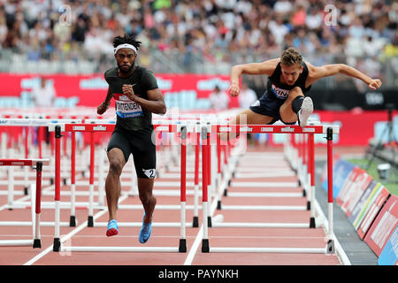 David KING (Great Britain), Freddie CRITTENDEN (United States of America) competing in the Men's 110m Hurdles Final at the 2018, IAAF Diamond League, Anniversary Games, Queen Elizabeth Olympic Park, Stratford, London, UK. Stock Photo