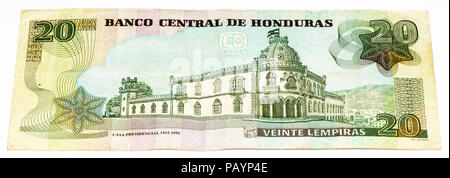 VELIKIE LUKI, RUSSIA - JULY 30, 2015: 20 lempiras bank note. Lempira is the national currency of Honduras Stock Photo