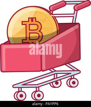 shopping cart with bitcoin coin over white background, vector illustration Stock Vector