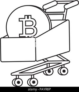 shopping cart with bitcoin coin over white background, vector illustration Stock Vector