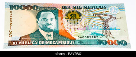 10000 Mozambican escudos bank note. Mozambican escudo is former currency of Mozambique Stock Photo