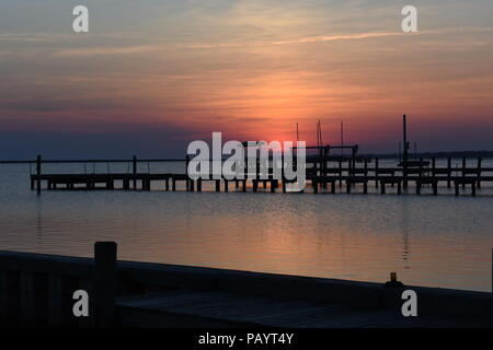 North Carolina sunset over docks Stock Photo