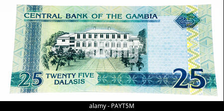 25 Gambian dalasi bank note. Gambian dalasi is the national