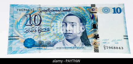 10 Tunisian dinars bank note. Tunisian dinar is the national