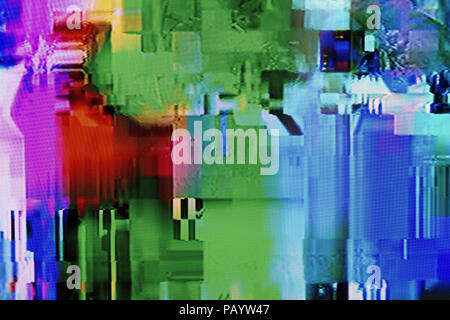 glitches, digital noise and distortion on the LCD TV Stock Photo