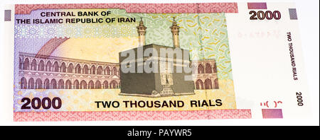 VELIKIE LUKI, RUSSIA - JULY 30, 2015: 2000 Iranian rials bank note. Rial is the national currency of Iran Stock Photo