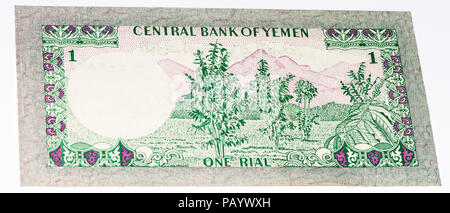 VELIKIE LUKI, RUSSIA - JULY 30, 2015: 1 Yemeni rial bank note. Rial is the national currency of Yemen Stock Photo