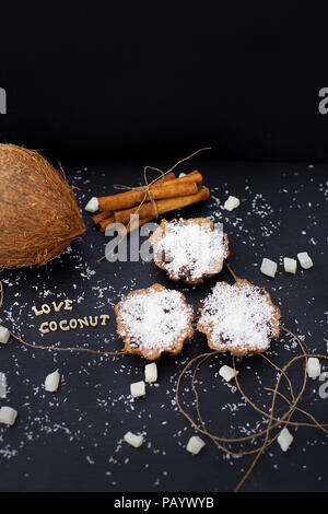 coconut muffins on a black background Stock Photo