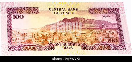 VELIKIE LUKI, RUSSIA - JULY 30, 2015: 100 Yemeni rial bank note. Rial is the national currency of Yemen Stock Photo