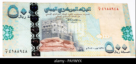 VELIKIE LUKI, RUSSIA - JULY 30, 2015: 500 Yemeni rial bank note. Rial is the national currency of Yemen Stock Photo