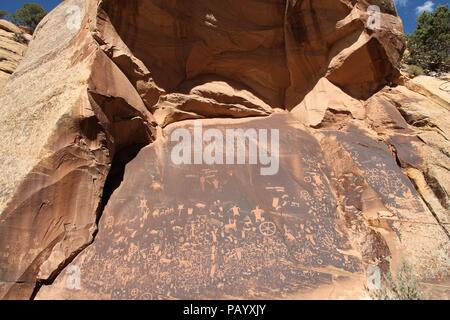 Newspaper Rock State Historic Monument in Utah, USA. One of largest known collections of petroglyphs. Stock Photo