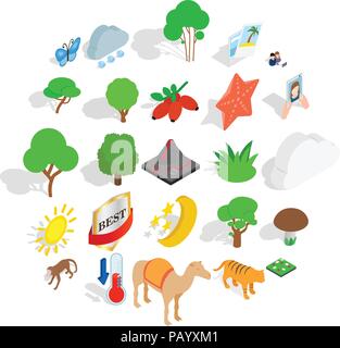 Preserve icons set, isometric style Stock Vector
