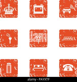 Cab agency icons set, grunge style Stock Vector