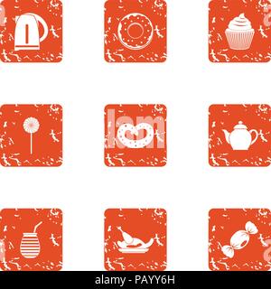 Teaspoon icons set, grunge style Stock Vector