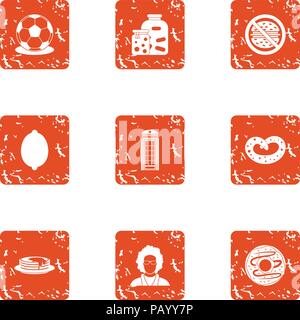 Tinned food icons set, grunge style Stock Vector