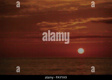 Vector illustration of a sunset Puerto Vallarta, a resort town in Mexico, is famous by it's sunsets. The illustration is made of dots. Stock Vector
