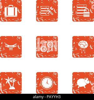 Private data icons set, grunge style Stock Vector