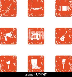 Women hobby icons set, grunge style Stock Vector