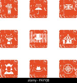 Witchery icons set, grunge style Stock Vector