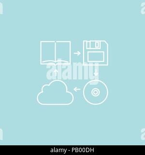 Vector illustration of a data storage evolution - progress of information compression from a paper book through floppy and compact disks to internet c Stock Vector