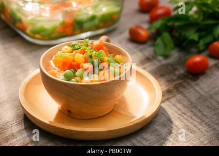 Steamed Organic Vegetable Medly with Peas, Corn, Beans, and Carrots Stock Photo