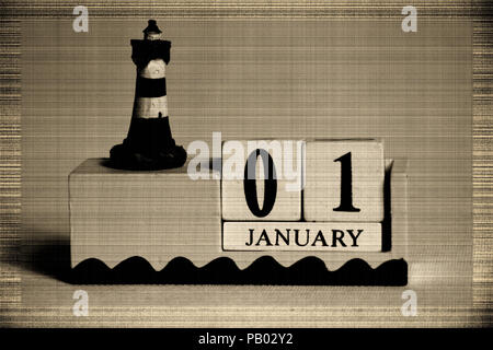 1st of January - Calendar Dice - Date Cubes on Black Background -  Happy New Year - Objects Stock Photo