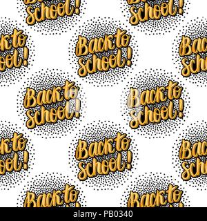 Vector Back to school hand lettering inscription. Seamless pattern isolated on white background Stock Vector