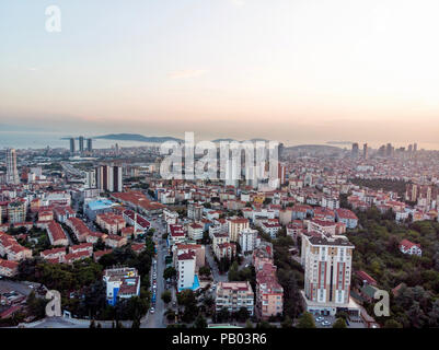 Aerial Drone View of Unplanned Urbanization Istanbul Kartal Yakacik. Cityscape Stock Photo