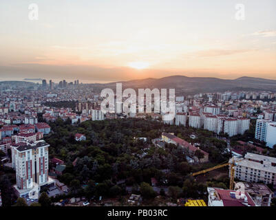 Aerial Drone View of Unplanned Urbanization Istanbul Kartal Yakacik. Cityscape Stock Photo