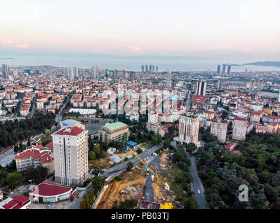 Aerial Drone View of Unplanned Urbanization Istanbul Kartal Yakacik. Cityscape Stock Photo